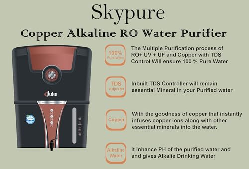 Image of Skypure RO Water purifier with Aqua Copper Infuser and Bio Alkaline, 12 Liter storage Tank, UV + UF + TDS + Cu + Alk, Best for Home and office, Black