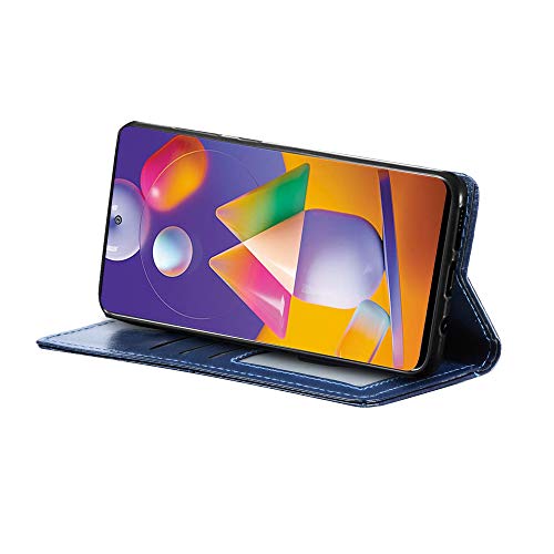 Image of A rtistque Stitched Flip Cover for Samsung Galaxy M51 with Leather Finish | Magnetic Closure Wallet | Card Pockets & Stand - Blue