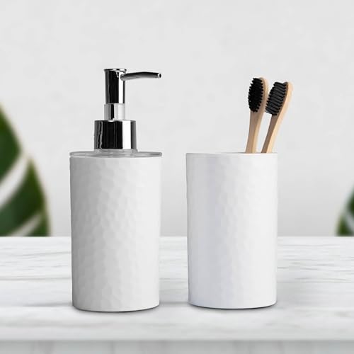 Image of Homestrap Plastic Liquid Soap Dispenser Pump with Tumbler | Bathroom Accessories Set | Sanitizer, Lotion, Shampoo Dispenser | Elegant Design for Bathroom, Kitchen, Wash Basin | Corrosion & Rust-Free
