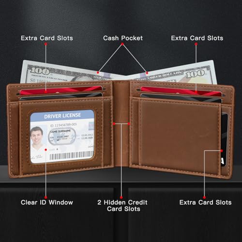 Real Leather Wallet for Men,Slim Bifold Wallet Minimalist Front Pocket Design, RFID Mens Wallet with Money Pocket,ID Window, Hold Up to 11 Cards (Coffee)2