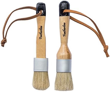 Featherline Series Natural Bristle 2 Brush Set | 1 Inch Round and Flat Detail Brushes | Use to Apply Paint, Wax, Cream and More