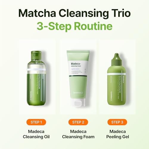 Image of CENTELLIAN 24 Matcha Cleansing Set (3pcs) - Cleansing Oil 6.67 fl oz + Cleansing Foam 1.41 oz + Peeling Gel 5.07 fl oz, TECA & Centella, Deep Cleanse, Exfoliate & Smooth Skin, Korean Skincare