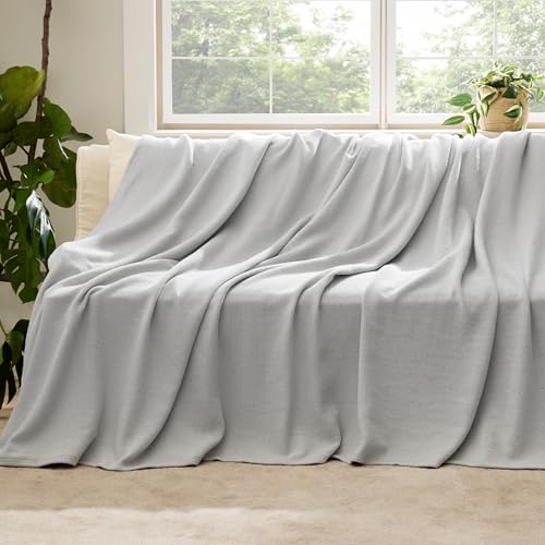 Image of Bedsure 100% Cotton Blanket, Herringbone Weave, Twin-XL, Cool Grey