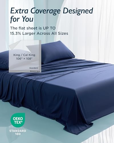 Breescape Cooling Sheet Set Cal King Size - BlendTek™ Dry & Cool Technology for Hot Sleepers and Night Sweats, Q-Max>0.46 Tech, Deep Pocket Up to 18", 360° Elastic Band, Twilight Blue