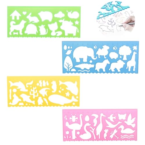 4Pcs Kids Stencils for Painting DIY Crafts Reusable Animal Ruler Stencils for Kids Drawing & Cutouts Painting Animal Patterns Templates for School Crafts Art DIY Paint Wall Drawing Activities
