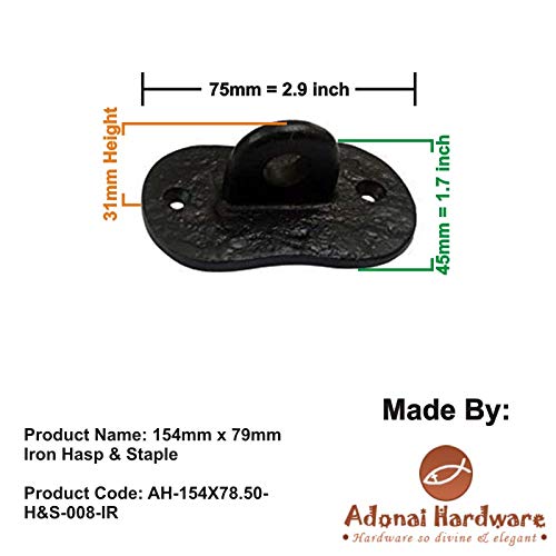 Image of Adonai Hardware Paran Heavy Duty Cast Iron Security Locking Hasp and Staple (6 inch x 1 Pack, Natural Iron) for Vintage Pirates Treasure Chest, Trunks, Wooden Jewelry Box, Cases, Furniture and Sheds