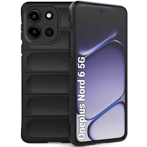 Image of TheGiftKart Liquid Silicon Back Cover Case for OnePlus Nord 6 5G | ShockProof Military Grade Protection | Micro-Fibre Cloth On Inner Side | Anti-Slip Grip Case Cover for OnePlus Nord 6 5G (TPU, Black)