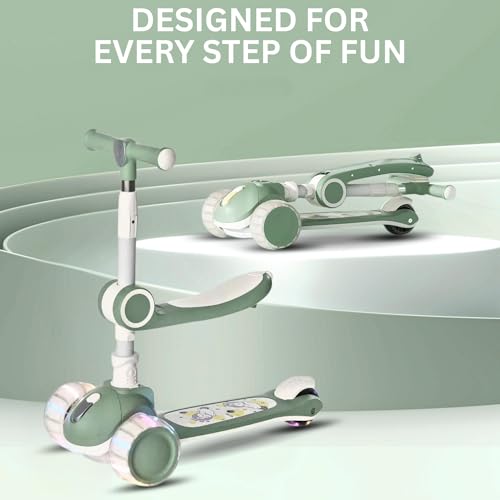 Image of Premium Kids Skate Cycle Scooter | 3 Wheel Foldable Toddler Scooter |4-Level Adjustable Handlebar Height | PU Flashing LED Wheels | Kids Scooter for Boys & Girls Ages 3-12 (KS-267 Sage Green)