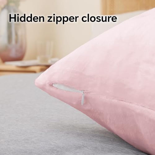 Image of BEDELITE Flannel King Size Pillow Cases Set of 2, Pink, 20x36 Inches | Super Cozy Fuzzy Velvet Pillow Shams with Zipper Closure, Soft Fleece Pillowcases for Bedroom, Sofa, Couch, All-Season Use