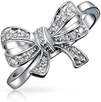 Bling Jewelry Sterling Silver Cubic Zirconia Ribbon Bow Ring Rhodium Plated,7