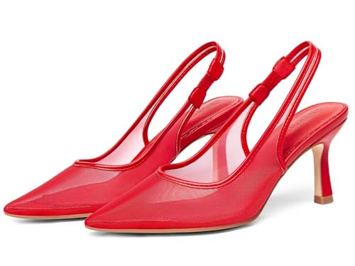 Image of Coutgo Womens Mesh Slingback Kitten Heels Pointed Toe Low Heel Pumps Sexy Dress Shoes