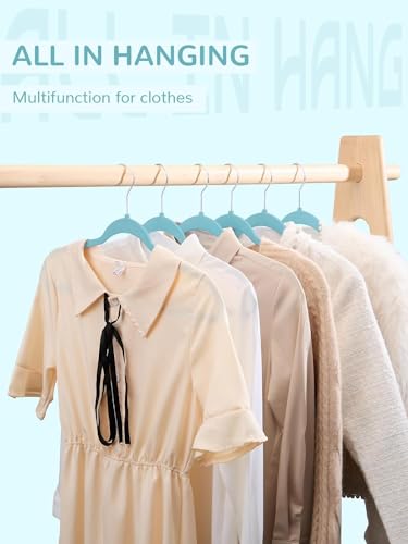 Image of Slim Plastic Hangers for Clothes - Heavy Duty Non-Velvet Hangers with 360 Swivel Chrome Hook & Non Slip Notches - Ideal for Dresses Coats Shirts Jackets & More (Aqua, 30)