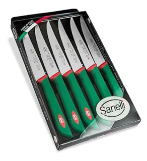 Sanelli Premana Professional Confezione Coltelli Costata, Acciaio Inossidabile, Verde/Rosso, 25.5x15.5x2.0 cm, 6 unità