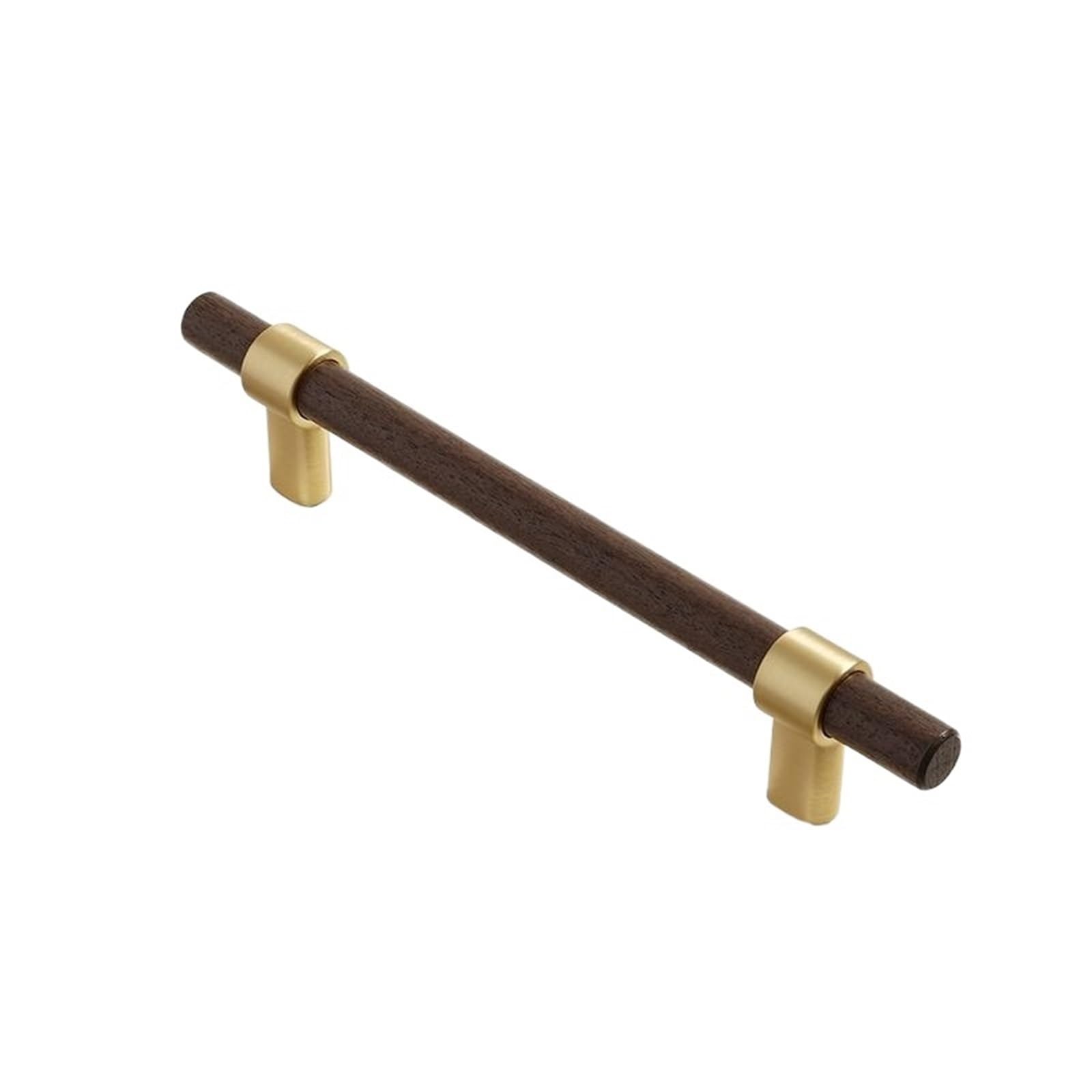 LADFRTYU Wooden Handles 2pcs Walnut Wooden Kitchen Cabinet Knobs and Handles Shoe Handle Gold Cupboard Door Pulls Hardware(CJ-1912-Walnut-128mm)