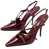 🌺🌺【3.93 INCHES HIGH HEELS】-- Heel measures 3.93 inches. Standard size both in length and width, available size: 4/5/6/7/8/8.5. A pair of such slingback heels with suitable size can make you feel more sexy and confident. 🌺🌺【RED SLINGBACK HEELS FOR WOM...