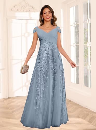 Short Sleeve Mother of The Bride Dresses for Wedding 2025 Women Sequin Sparkly Long Evening Dresses PU1883