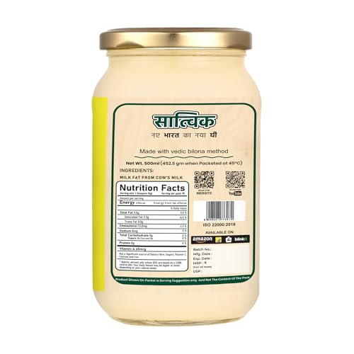 Image of SATVIK PURE GHEE A2 Gir Cow Ghee 500ml | Traditional Bilona Method Pure Desi Cow Ghee from Gir Cows | A2 Ghee for Cooking, Immunity and Daily Wellness | Helps Better Digestion and Gut Health