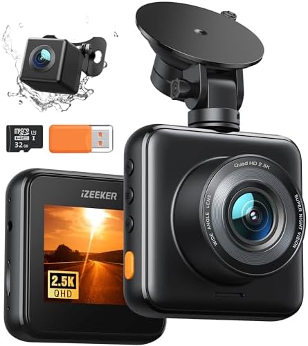 iZEEKER 1440P Dash Cam Front and Rear with FREE SD Card, 2.5K QHD Car Camera Dashboard, Dual Dashcam for cars with Night Vision, WDR, Loop Recording, G-sensor, 24/7 Parking Monitoring Supports