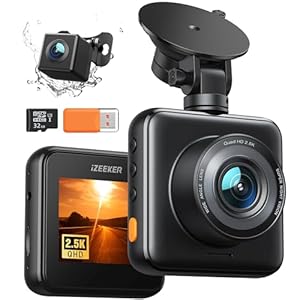 iZEEKER 2.5K Dash Cam voor en achter met SD-kaart, 1440P autocamera dashboard, dubbele dashcam voor auto’s 170° groothoek, G-sensor, nachtzicht, 24H parkeermonitorondersteuning, WDR