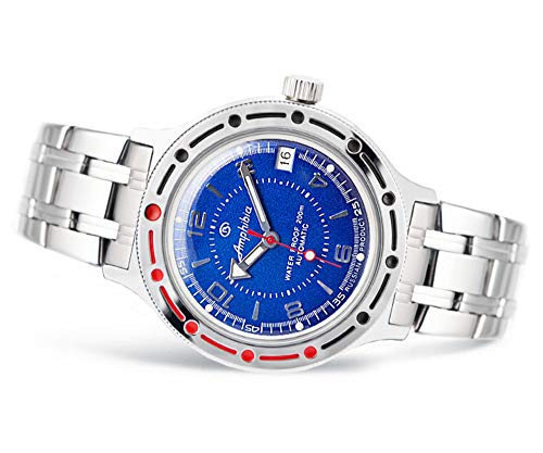 VOSTOK | Men's Classic Amphibian Automatic Self-Winding Russian Military Diver Watch | WR 200 m | Model 420007 Steel Bracelet B