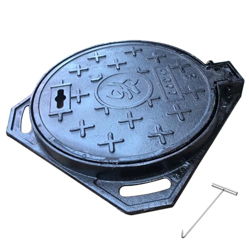 Robuster Schachtabdeckung Aus Gusseisen Mit Rahmen und Gullideckel Haken, Schwarzer Schachtdeckel mit Sockel, Runder Kontrollschacht für Einfahrt, Beton, Hof, Kanaldeckel(30x30cm/12x12in) Robuster Schachtabdeckung Aus Gusseisen Mit Rahmen und Gullideckel Haken, Schwarzer Schachtdeckel mit Sockel, Runder Kontrollschacht für Einfahrt, Beton, Hof, Kanaldeckel(30x30cm/12x12in)
