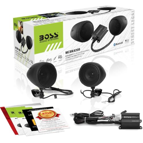 KIT Set pour Boss Audio Systems MCBK420B pour Moto, Comprenant Un amplificateur Large Bande de Classe D et Deux Haut-parleurs Noirs de 7,6 cm 3