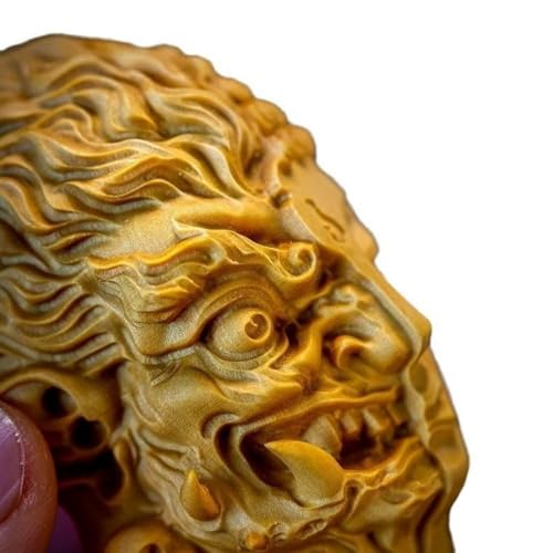 Handcarved Dual-Face Buddha Demon Wooden Pendant Necklace, 2.3 x 1.35 inches (002)4