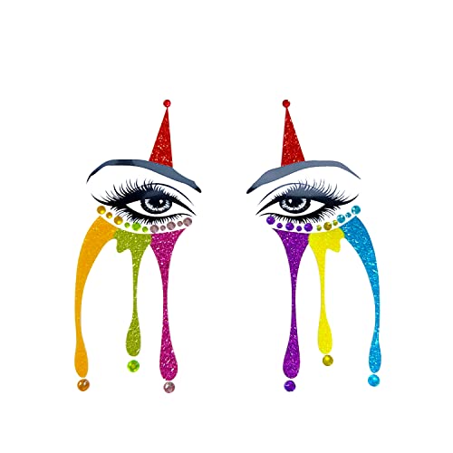 Neva Nude Clowning Around Multicolored Glitter Tears Sticker - Gems for Carnivals Halloween Festivals Raves & Parties | Medical Grade Adhesive Waterproof & Sweatproof | Made in USA