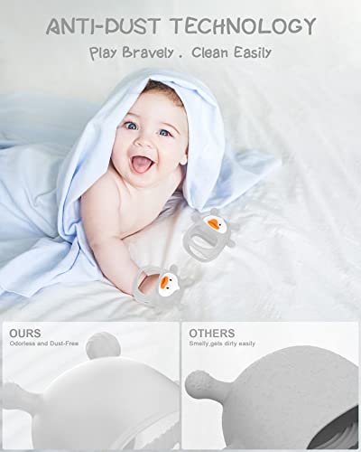 Image of Teething Toys for Babies 0-6 Months, Never Drop Silicone Baby Teether, Hand Pacifier for Sucking, Soothing Pain Relief, Chew Toy, Teething Mitten for Newborn - Transparent