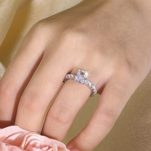 MDFUN 18K White Gold Engagement Ring for Women Radiant Cut Cubic Zirconia Wedding Promise Rings for Her2