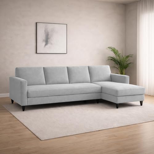 Image of Carlos RHS 4 Seater L Shape Sofa Set for Living Room & Home Office Furniture, Modern Durable Sectional Corner Sofa Couch, Premium Fabric Comfortable Seating with Strong Frame (Grey)