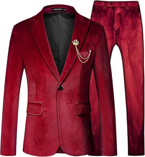 FLwuhui Customized Men's 2 Pieces Velvet Suit One Button Tuxedo Slim Fit Luxurious Blazer Party Dinner Wedding Jacket Pants