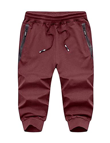 Bermuda masculina Biylacesen 3/4 de corrida capri para ginástica abaixo do joelho com bolsos com zíp