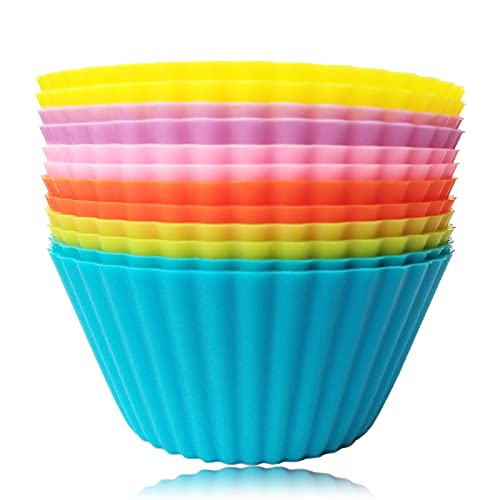 Silicone Baking Cups Reusable Cupcake Liners Nonstick Muffin Cups Cake Molds Cupcake Holder Pack of 12 6 Rainbow Colors