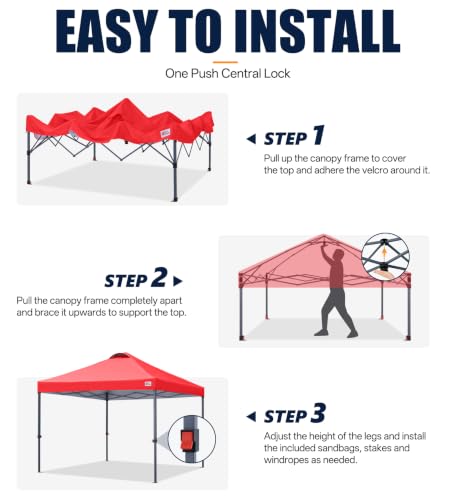 Image of MASTERCANOPY 8x8 Durable Pop Up Canopy Tent with Roller Bag, Red