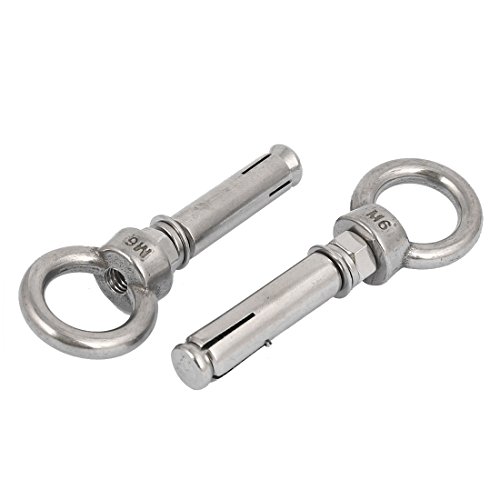 Image of uxcell M6x50mm Wall 304 Stainless Steel Expansion Screws Closed Hook Shield Bolts 2pcs