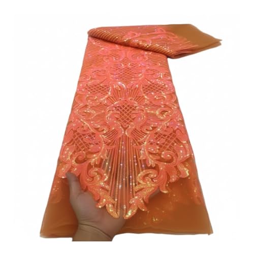 Tissu en dentelle Totem brodée à paillettes de 5 Yards pour robe Aso Ebi