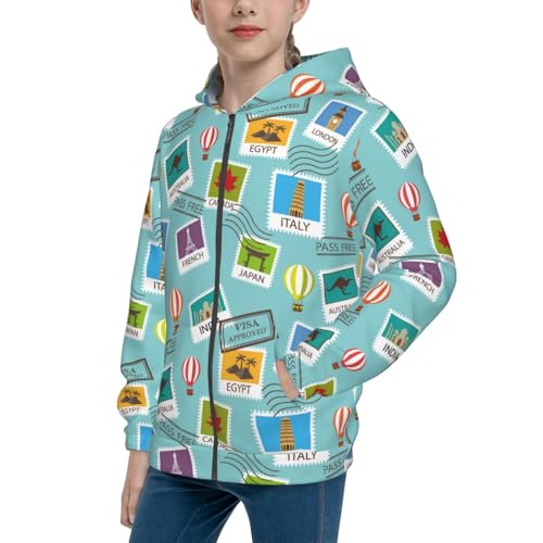 World Travel1 Kid Hoodies Boys Zip Up Sweatshirts Girls Pullover with Pocket