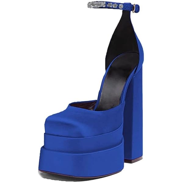 Dam Pumps Plattform Chunky High Block Klackar Ankelrem Pumps Satin Mary Jane Bröllopsfest Kilklänning Skor