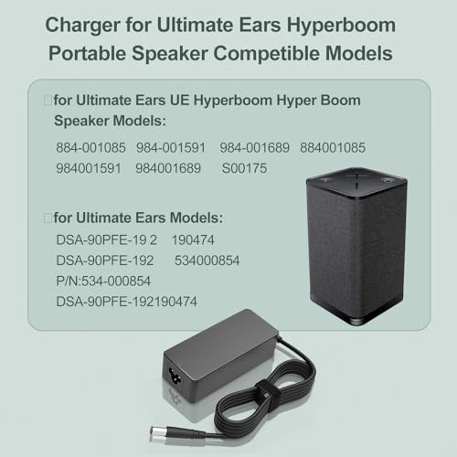 Image of 90W Charger Compatible with Ultimate Ears Hyperboom Speaker | S00175, 884-001085 984-001591 984-001689, DSA-90PFE-19 2 190474, 534-000854 Power Cord