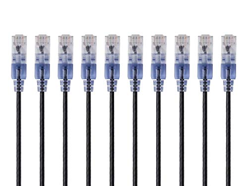 Image of Monoprice Cat6A Ethernet Patch Cable - Snagless RJ45, 550Mhz, 10G, UTP, Pure Bare Copper Wire, 30AWG, 10-Pack, 14 Feet, Black - SlimRun Series