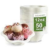 [50 COUNT]12oz Compostable Floral White Paper Bowls, Acanthus Collection Natural Sugarcane Disposable Bagasse Bowls Eco Friendly Plastic-Free ice cream Bowl Elegant, New Version