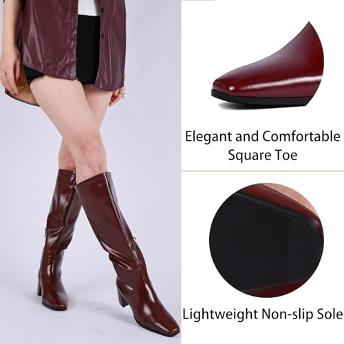 Cozivwaiy Women's Knee High Boots Black Tall Boot Comfortable Block Low Heel Dressy Shoes Half Zipper 1.96 Inches Heels4