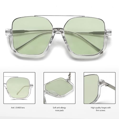 Image of GUVIVI Retro Oversized Aviator Sunglasses for Women Men Square Double Bridge Pilot Sun Glasses 70s Trendy Shades