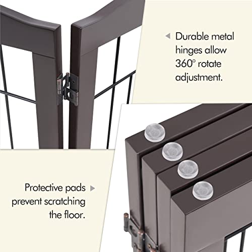 Image of Yaheetech 32 inchH 4-Panel Extra Wide Freestanding Dog Gate For Stairs Doorways | Sturdy Construction, Durable Support Feet, Tool-Free Setup, Fold Flat Barrier Ideal for Small /Medium Dogs, Espresso