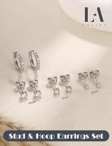 LOLIAS Stud Earrings for Women Hypoallergenic 925 Sterling Silver Earrings Studs Hoops Set Dainty Small Cartilage Earring Stacks4
