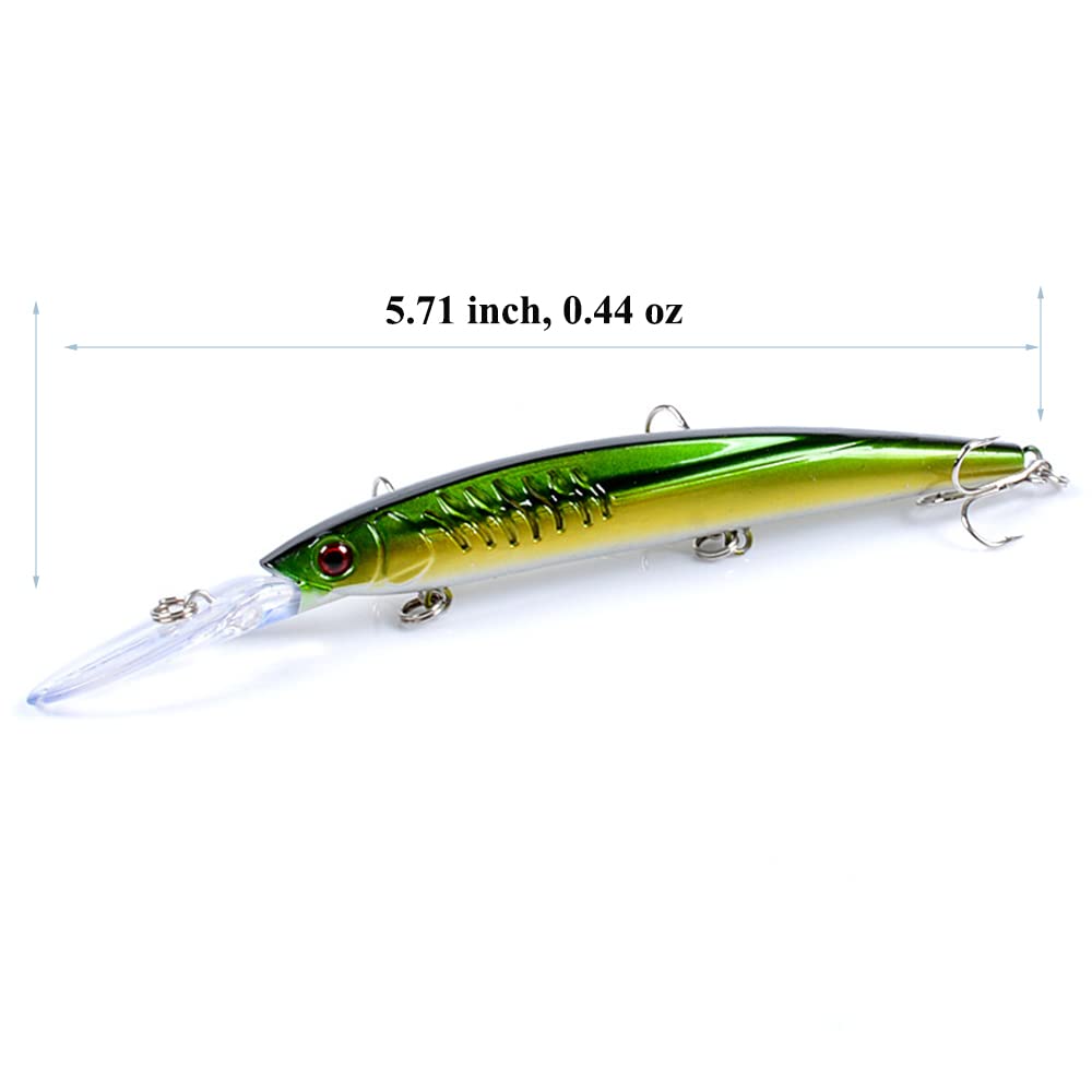 5Pcs Artificial Suspending Minnow Lures Pack, as Bionic Hard Crankbaits Jerkbaits for Bass Redfish Trout Walleye Salmon Trout in Freshwater Saltwater 11