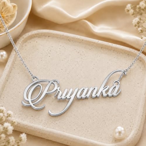Image of Priyanka Cursive Gold & Silver Name Pendant Necklace, Best Jewelry Gift for Girls.
