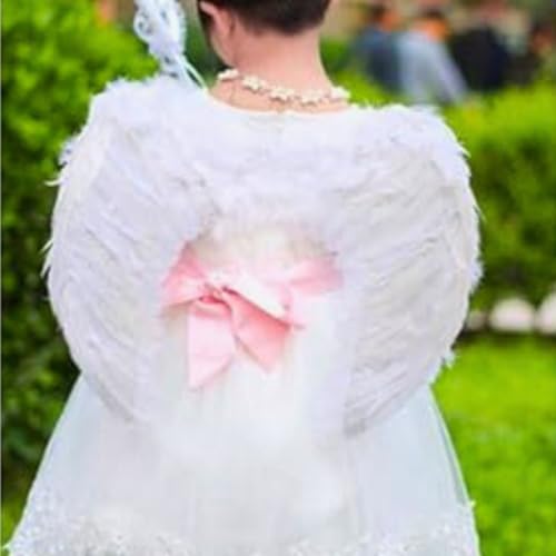 Image of WANNA PARTY Angel Wings - White Feather Angel Wings - Halloween Angel Outfit Cosplay Costume Accessories for Kids (White)