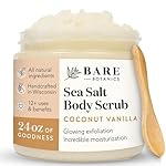 Bare Botanics Coconut Vanilla Body Scrub 24oz | Made in Madison, WI | All Natural Sea Salt Exfoliator w/ Skin Loving Moisturizers | Vegan & Cruelty Free | Gift Ready Packaging w/ a Cute Wooden Spoon